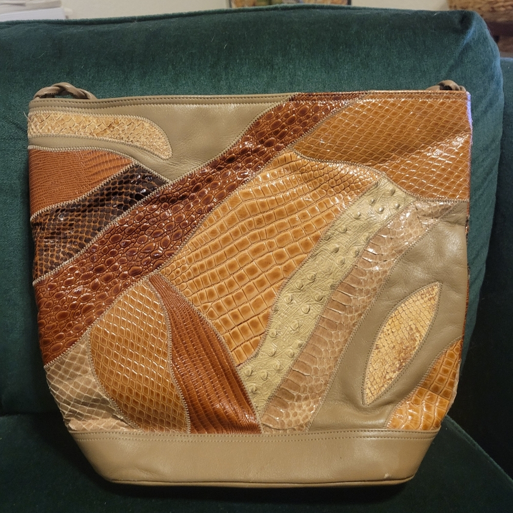 Palizzio Vintage Leather Patchwork Shoulder Bag